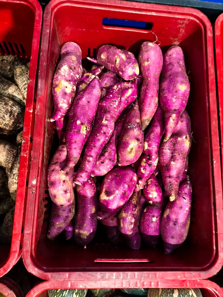 Caixa de batata-doce roxa